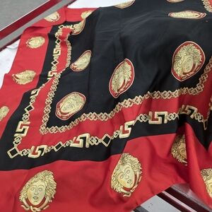 Versace Black and Red Scarf with Gold Medusa Design